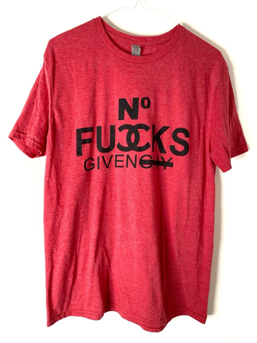 Gildan Red Graphic Tee “No F*cks Given” Funny Statement Crew Neck Short Sleeve